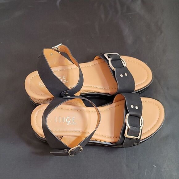 BRAND NEW ROUGE ADJUSTABLE BUCKLE DOUBLE STRAP OPEN TOE WEDGE SANDAL - Picture 8 of 16